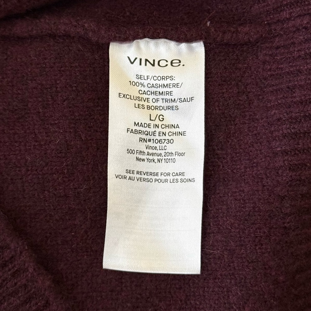 Vince 100% Cashmere Funnel Neck Sweater in Burgundy - Size Women’s L - Picture 4 of 4